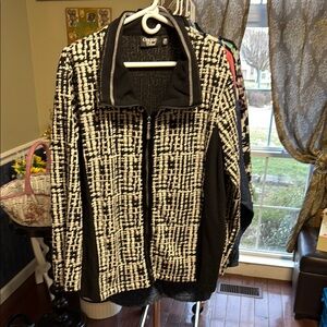 Onque Casuals Black and White Blazer with Bold Pattern